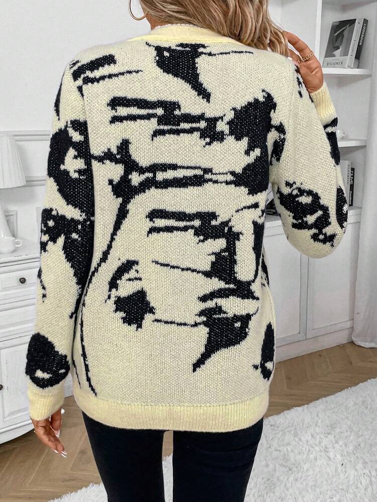 Graphic Pattern Drop Shoulder Cardigan Fall Cloth For Women