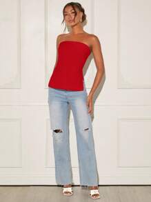 SHEIN BAE Vrouwen Strapless topje Met Gespleten zoom
