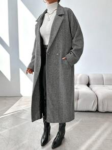 EURMUSE 女士魚骨紋尖領羊毛外套