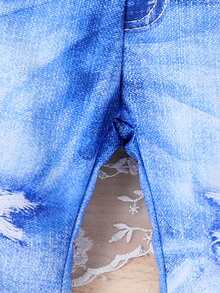 女嬰紮染破洞喇叭褲 - 藏蓝色 - 查看 3