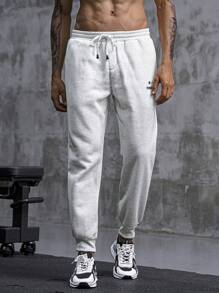 Manfinity Sport Corelite 男士字母印花束口褲 - 灰色 - 查看 1