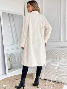 SHEIN LUNE 落肩袖前紐扣外套 - 杏色 - 查看 2