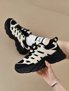Của phụ nữ Đúng mốt Màu sắc Chặn Dày Đế Lace-up Không trượt Bền chặt Lưới Bên trong Thấm hút mồ hôi Ngoài trời Khỏe mạnh  chạy Giày thể thao - màu đen - Xem 2