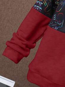 SHEIN Tween Boy Letter Graphic Colorblock Hoodie & Sweatpants - Burgundy - View 6