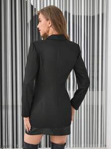 SHEIN Privé Váy blazer viền tua rua - màu đen - Xem 2