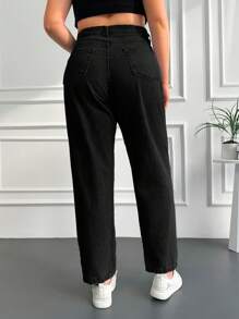 EURMUSE Quần Jeans Trơn Cạp Cao Size Lớn - màu đen - Xem 2