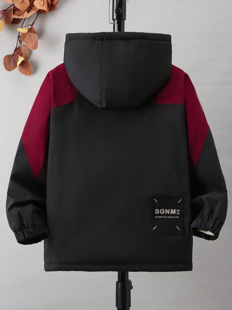 Tween Boy 1pc Color Block Thermal Lined Hooded Coat