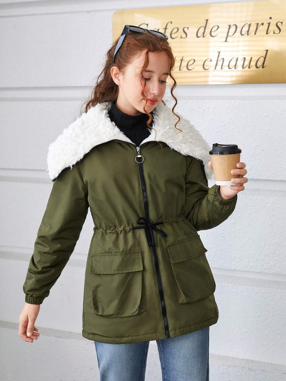 Teen Girl Casual College Outdoor Camping Army Green Thermal Lined Jacket Autumn Fall