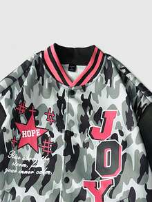 ROMWE MEN Street Life 男士字母迷彩棒球夹克 - 黑色 - 查看 7