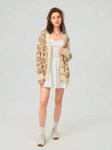 Forever 21 Ladies' Loose Fit Cardigan With Flower & Heart Pattern - Multicolor - View 9