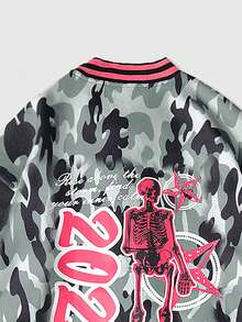 ROMWE MEN Street Life 男士字母迷彩棒球夹克 - 黑色 - 查看 6