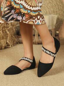 Của phụ nữ Faux Suede Giày bệt D'orsay Với Pha lê Chỉnh trang Và Dây đeo mắt cá chân , Đen - màu đen - Xem 5