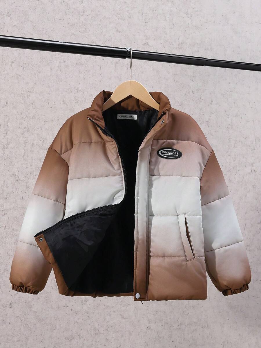 SHEIN Tween Boy Ombre Letter Patched Detail Drop Shoulder Padded Coat - Multicolor - View 1
