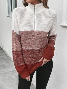 SHEIN LUNE Jersey de color combinado con cremallera media de hombros caídos - Multicolor - Ver 6