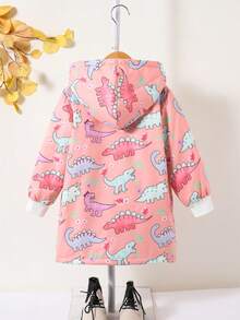 SHEIN Cô Gái Trẻ In Khủng long Áo trùm đầu - Hồng - Xem 2
