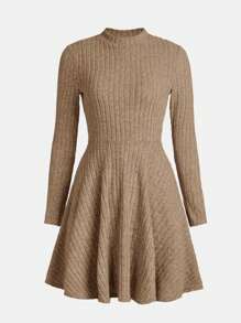Chica adolescente Vestido línea A tejido de canalé sin cinturón - Camel - Ver 3