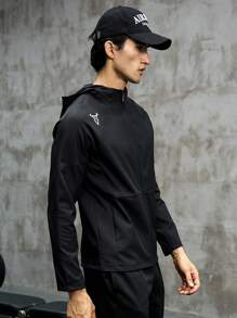 Manfinity Sport Corelite 男式牛头印花拉链连帽运动夹克健身上衣运动夹克 - 黑色 - 查看 4