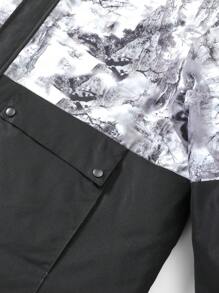 Manfinity Homme 男式加大码宽松图案印花拉链连帽夹棉大衣 - 黑色 - 查看 4