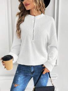 SHEIN LUNE Half Zip Drop Shoulder Sweatshirt - White - View 1