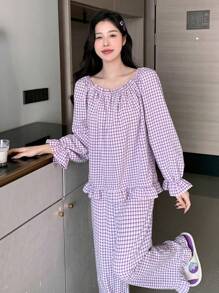 DAZY Rô Viền Ruffle Bộ PJ - Hồng - Xem 5