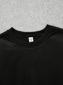 Teen Girl 2pcs Solid Drop Shoulder Sweatshirt - Black and White - View 4