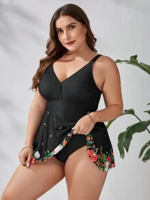 SHEIN Swim Curve Plus Floral Print One Piece Swimsuit - Multicolor - View 4