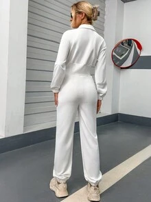 SHEIN Essnce 女式高腰運動衫連身褲 - 白色 - 查看 2