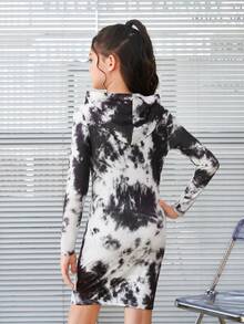 SHEIN 女大童紮染人像圖案連帽洋裝 - 彩色 - 查看 2