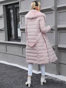 SHEIN Privé 拼布束帶襯墊大衣 - 藕粉色 - 查看 2