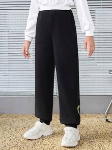 SHEIN 少女反光卡通圖形口袋運動褲 - 黑色 - 查看 4