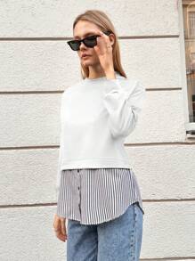 EURMUSE Striped Print 2 In 1 Sweatshirt - White - View 4
