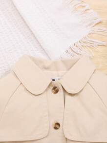 SHEIN Abrigo Sólido De Botones Para Bebé Niña Con Corbata De Lazo Y Dobladillo Con Volantes - Caqui - Ver 3