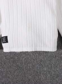 SHEIN Young Boy Casual Comfortable Knitted Turtleneck Shirt With Labeling Long Sleeve - White - View 6