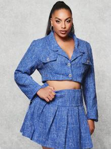 SHEIN BAE Plus Flap Detail Crop Blazer - Blue - View 1