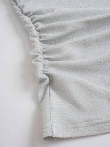 SHEIN Unity Áo thun nữ Vắt Xù màu trơn Giải trí - Bạc - Xem 6