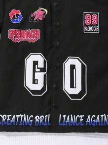 SHEIN Cô gái Tween Đồ họa Chữ cái Lót nhiệt Cúc bấm áo - màu đen - Xem 3