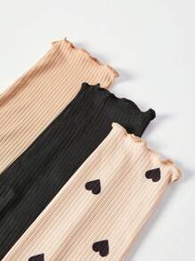 SHEIN Clasi 3pcs Chất rắn & In Trái tim Ren Mộc nhĩ Cổ giả Áo thun - Nhiều màu - Xem 2