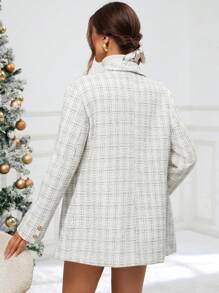 GENKIRA Hoa văn kẻ sọc Khăn quàng Ngực đơn Áo khoác - Nhiều màu - Xem 2