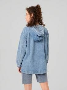 Forever 21 Women's Hooded Denim Jacket With Zipper Closure, Drawstring & Pockets - Blue - View 2