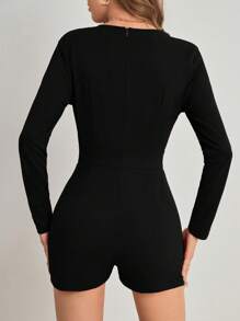 SHEIN BAE Áo liền quần Dây kéo màu trơn Gợi cảm - màu đen - Xem 2