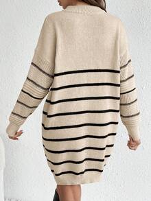 SHEIN Frenchy Striped Pattern Drop Shoulder Sweater Dress - Multicolor - View 2