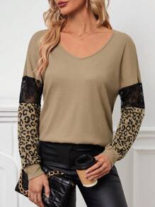 SHEIN LUNE 豹紋落肩T恤 - 駝色 - 查看 1