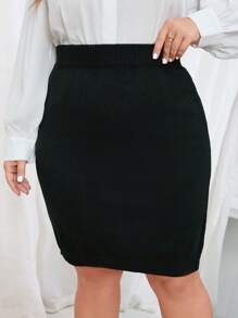 SHEIN Clasi Plus Solid High Waist Knit Skirt