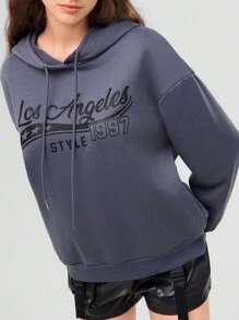 Forever 21 字母圖案下垂肩束帶連帽衫 - 灰色 - 查看 6