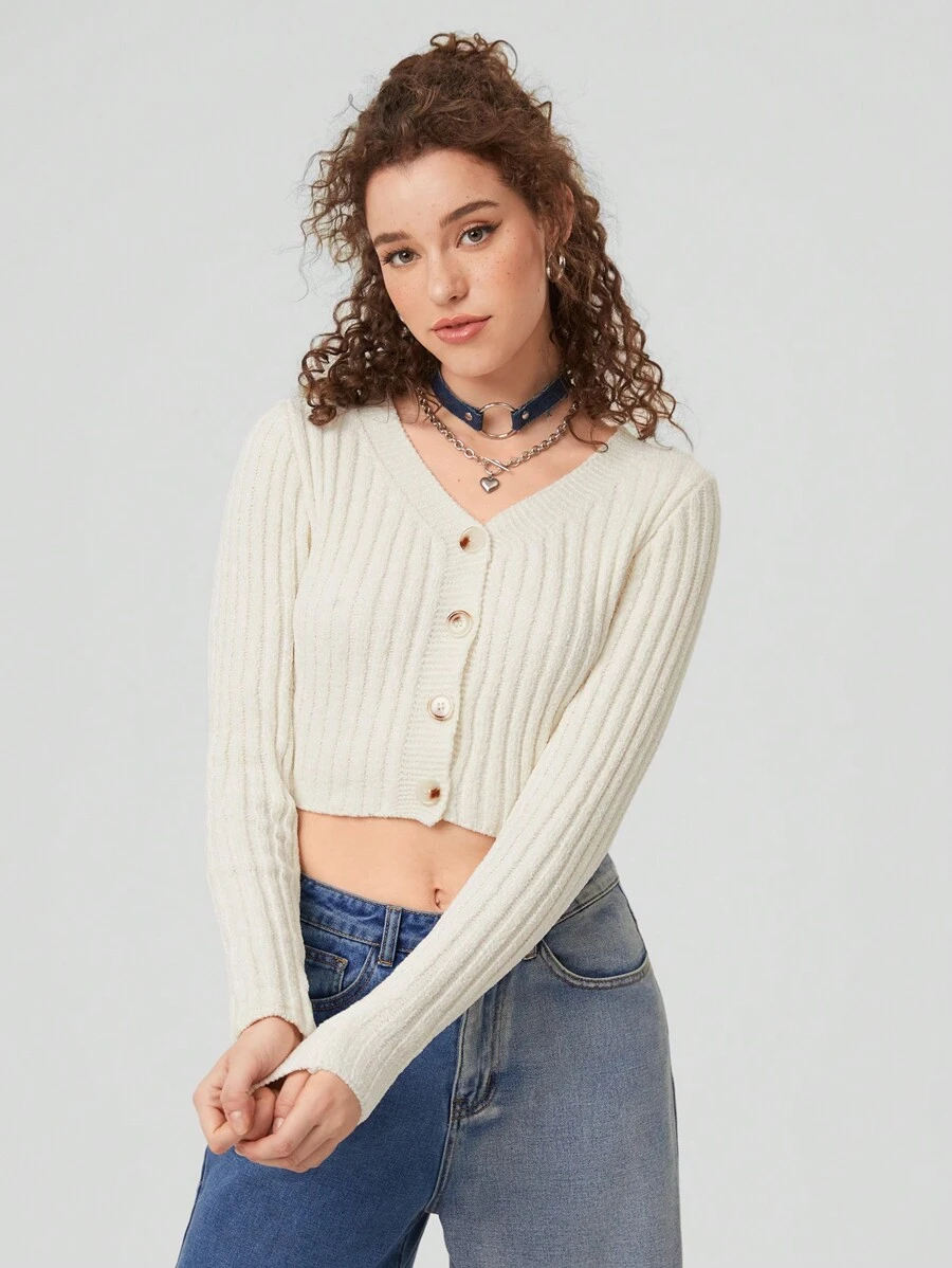 Forever 21 Solid Button Front Crop Cardigan