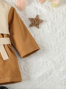 SHEIN Baby Boy Two Tone Double Breasted Belted Trench Coat