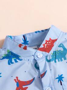 男小童恐龍印花補丁貼口袋襯衫&短褲