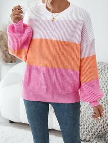 SHEIN LUNE Jersey de color combinado de hombros caídos - Multicolor - Ver 5