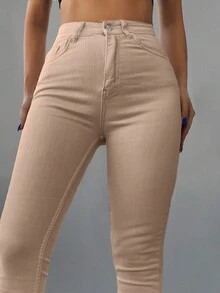 RueChic Women's Solid Color Slim Fit Jeans - Beige - View 4