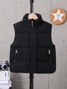 男童单件拉链前背心加厚外套 - 黑色 - 查看 4